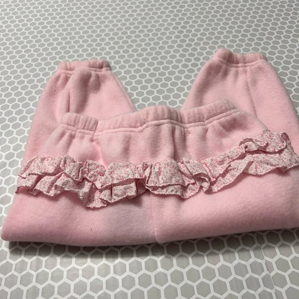 KHQ 3 Piece Pink White Vest,Top & Pants with Ruffles and A Bear Theme  Size 24 M